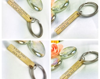 Birth Keychain, Personalized New Baby Keychain, Brass Bar Keychain, New Baby Gift Dad, Custom Brass Bar Keyring