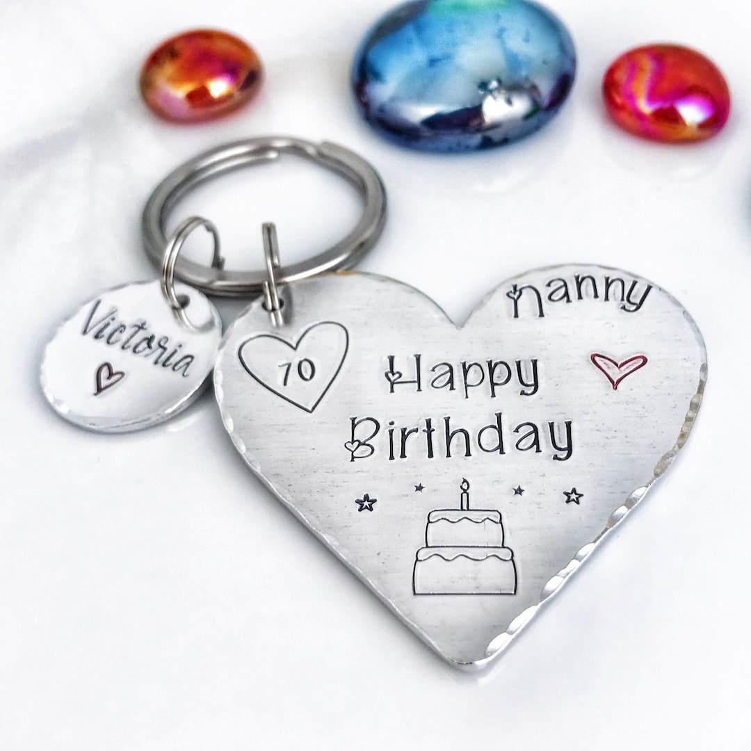 Happy Birthday Keychain Hand Stamped Birthday Keyring Happy Etsy