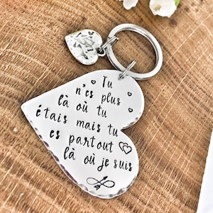 Hand Stamped French Message Keyring, Bereavement Keyring French, French Love Message