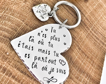 Hand Stamped French Message Keyring, Bereavement Keyring French, French Love Message