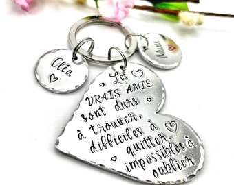 Hand Stamped French Message Keyring, Best Friend French Keyring, French Friendship Message