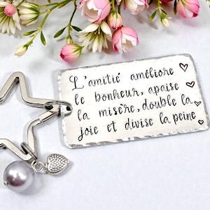 Hand Stamped French Message Keyring, Best Friend French Keyring, French Friendship Message