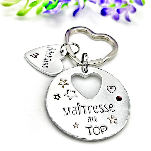 Hand Stamped Super Maitresse, French Teacher Keyring, Gift French Teacher