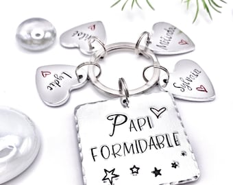 Hand Stamped Papy Keychain, Personalised Message French Keyring, Papy Formidable