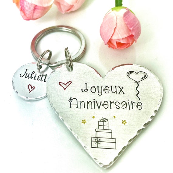 Joyeux Anniversaire Keychain Hand Stamped French Birthday Etsy