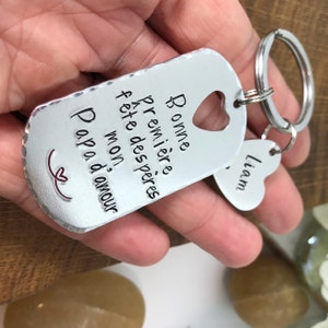 French First Father's Day Keychain, Hand Stamped Personalised French Message Keyring for Papa image 3