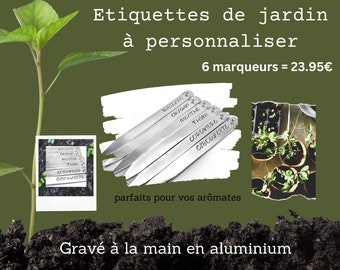 Six Etiquettes de Jardin à Personnaliser, Marqueurs de plante, Accessoire pour Potager, Cadeau Personnalisé Jardin, Cadeau Jardinage