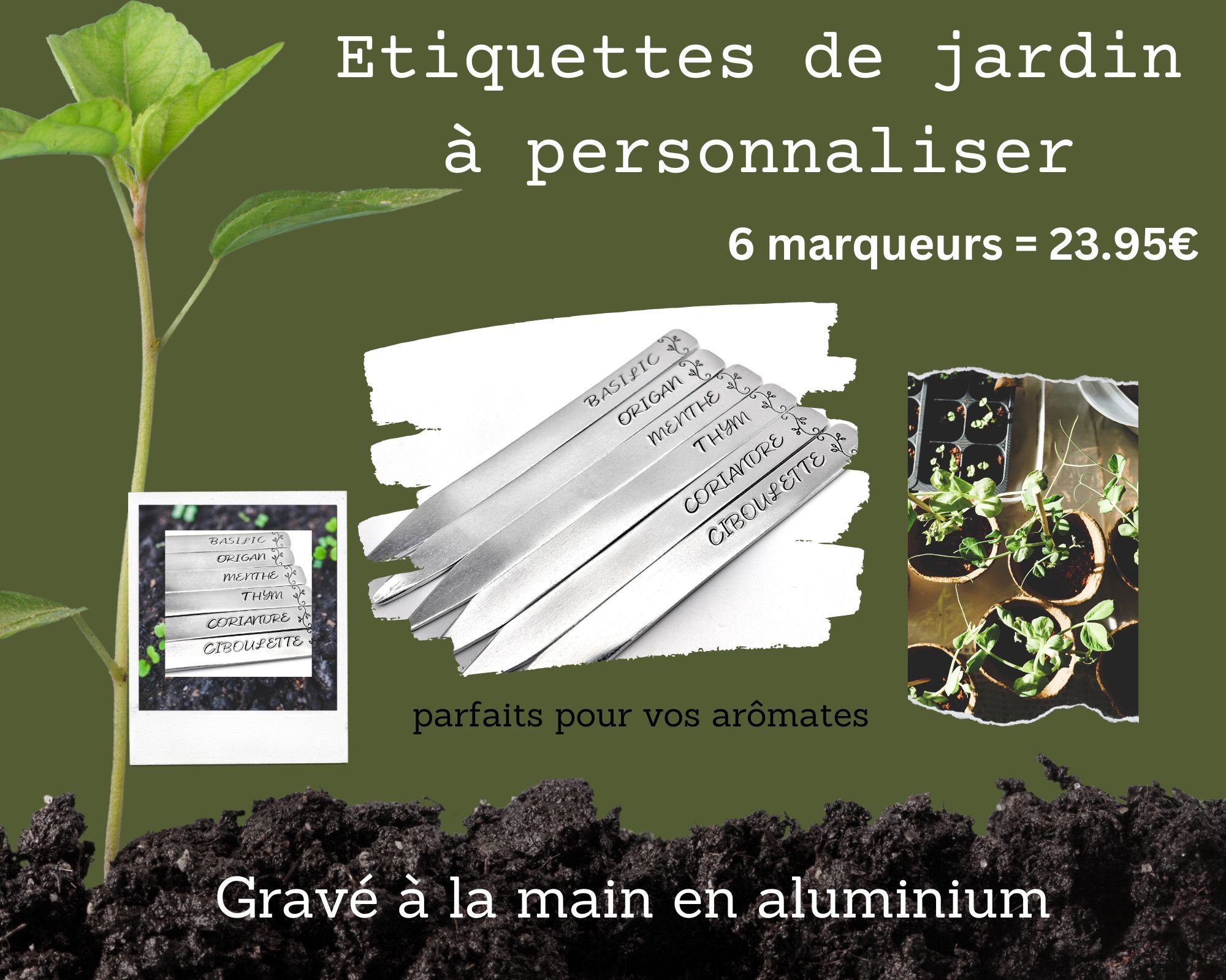 6 Étiquettes ARDOISE pour Jardin + Support INOX