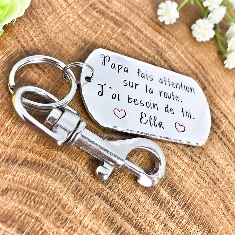 Hand Stamped Papa Keychain Gift for Papa French Keychain image 7