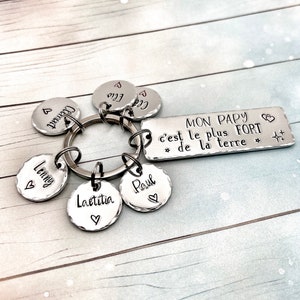 Hand Stamped  French Papi Keyring, Dad Husband Papa Papi, Papi Cadeau