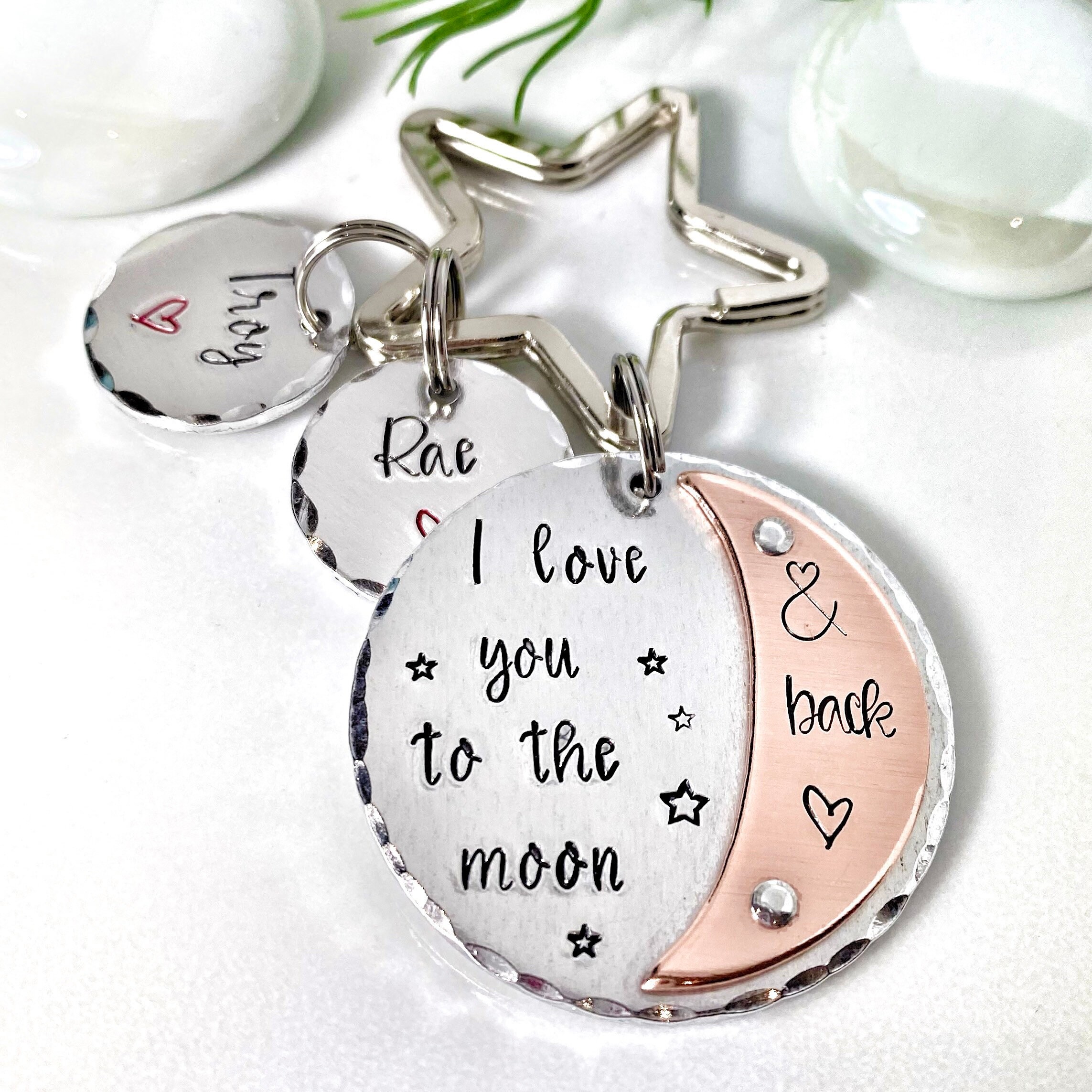 I Love You to the Moon Back Keychain Stamped Love Moon Keyring