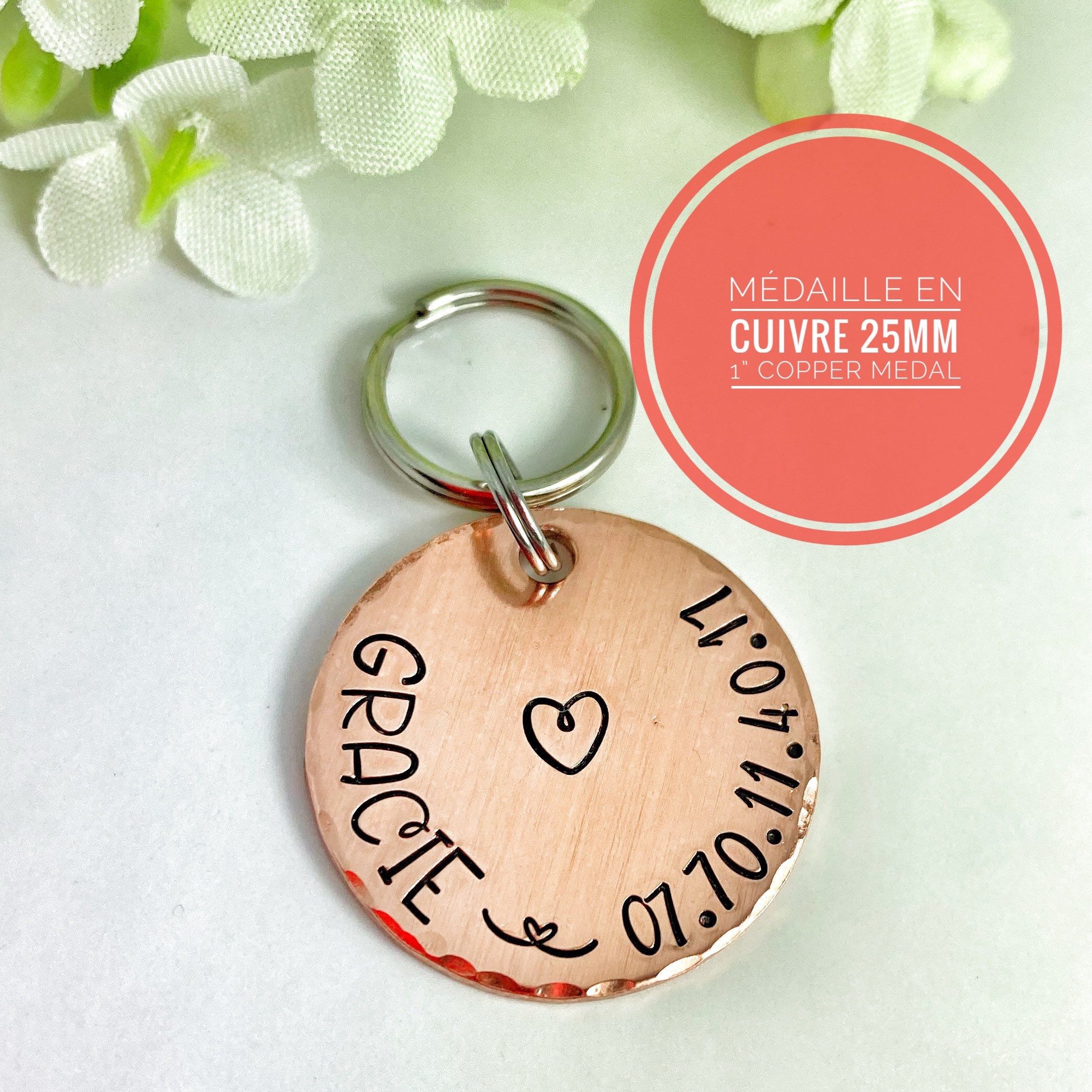 Médaillon d'identité Chien, Médaillon Personnalisé, Médaille Chien Cuivre, Gravure Identité Cuivre C