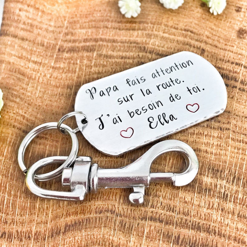 Hand Stamped Papa Keychain Gift for Papa French Keychain image 10