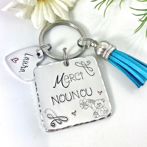 Hand Stamped Nounou Gift, French Nounou, Keychain Nounou, Merci Nounou