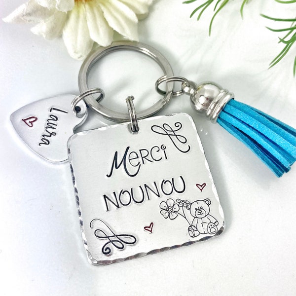 Hand Stamped Nounou Gift, French Nounou, Keychain Nounou, Merci Nounou