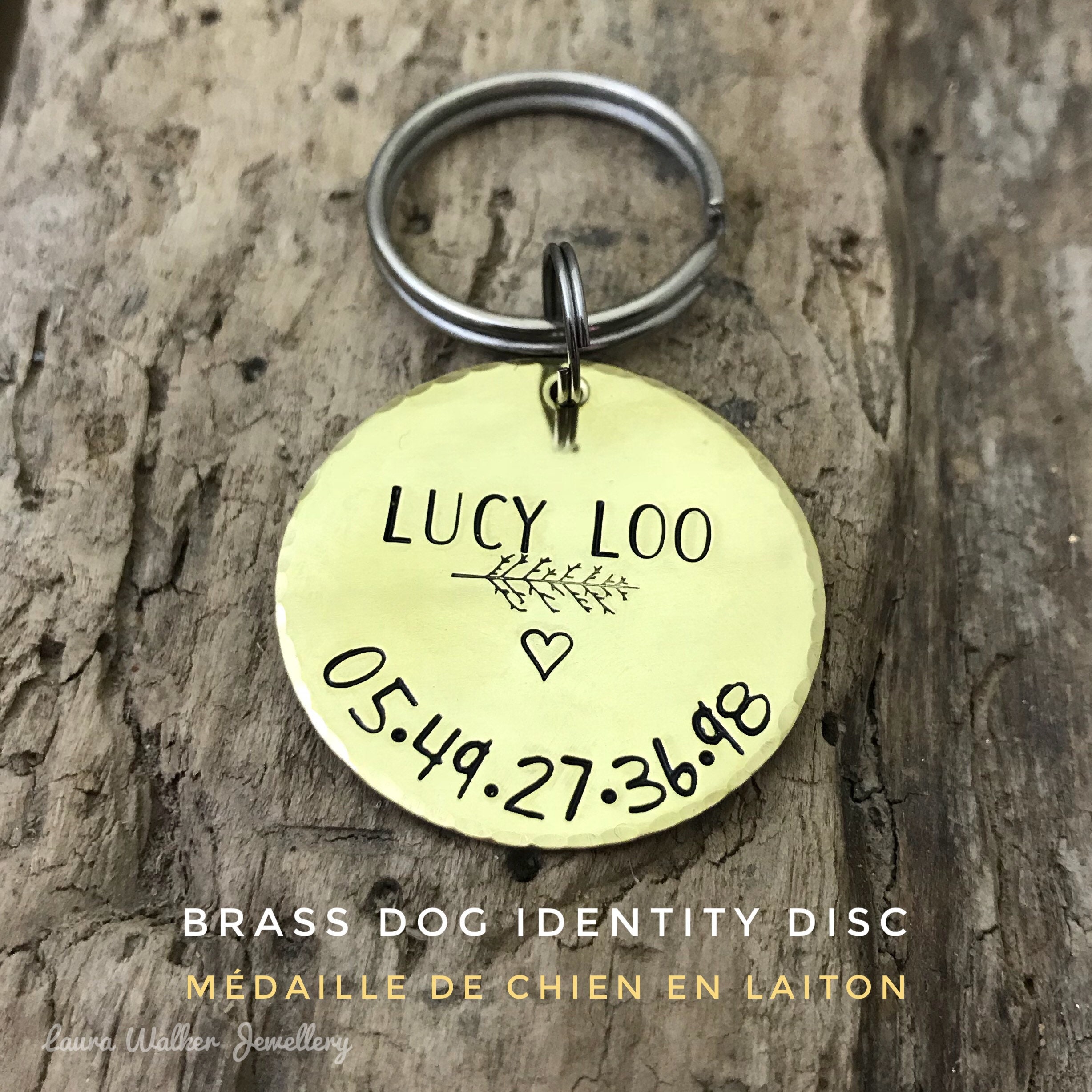 Médaillon d'identité Chien, Médaillon Personnalisé, Médaille Chien Laiton, Gravure Identité Chien