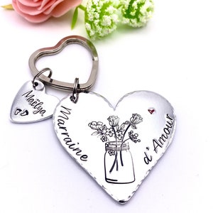 Hand Stamped Personalised French Marraine d'Amour, Pendant Godmother French, Marraine d'Amour Porte Clé