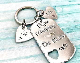 Papy Keychain, Hand Stamped Keychain, Dad Husband Papa Papi, Father's Day