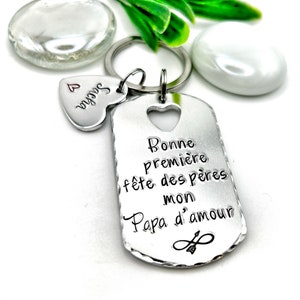 French First Father's Day Keychain, Hand Stamped Personalised French Message Keyring for Papa