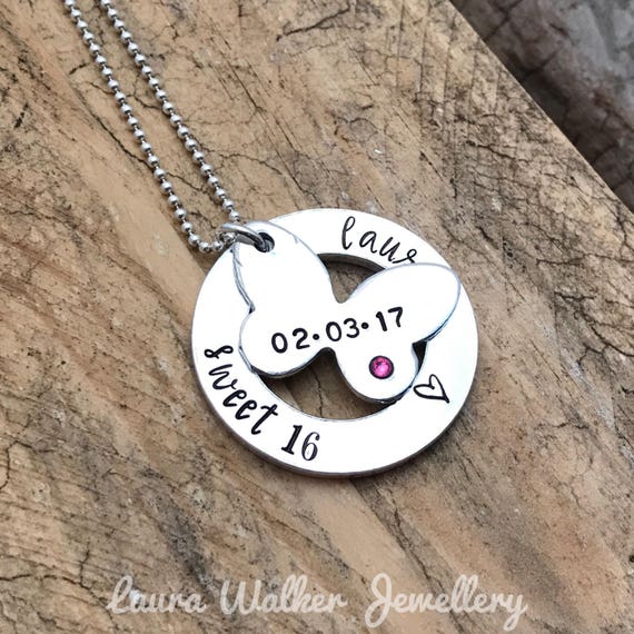 16th Birthday Necklace Sweet 16 Pendant 16th Birthday Gift Hand