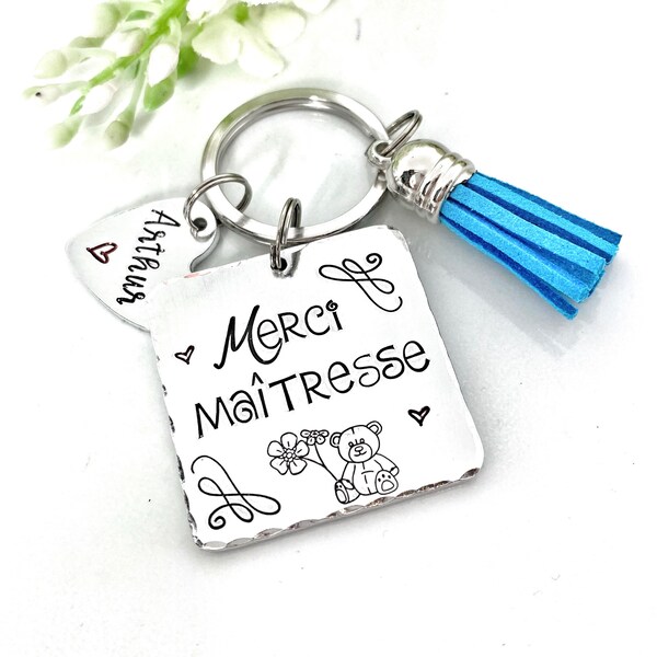 Hand Stamped Nounou Gift, French Nounou, Keychain Nounou, Merci Nounou