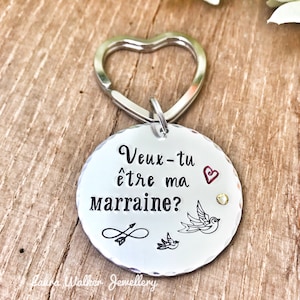 Hand Stamped Veux-tu être ma Marraine?, French Godmother, Marraine Porte Clé