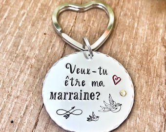 Kit Demande Marraine - Porte-clés + Carte + Enveloppe + Ruban - Cadeau Original Baptême, Anniversaire, Noël