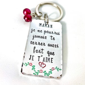 Hand Stamped Maman Present, French Personalised Message Keyring, Gift for Maman