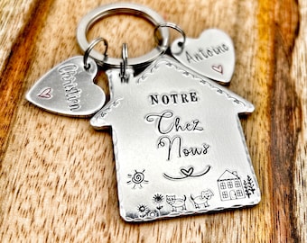 First New Home House Keychain, Home is Where the Heart Is, Gift New Home Owner, New House Gift, Notre Chez Nous