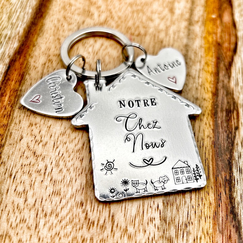 First New Home House Keychain, Home is Where the Heart Is, Gift New Home Owner, New House Gift, Notre Chez Nous image 1
