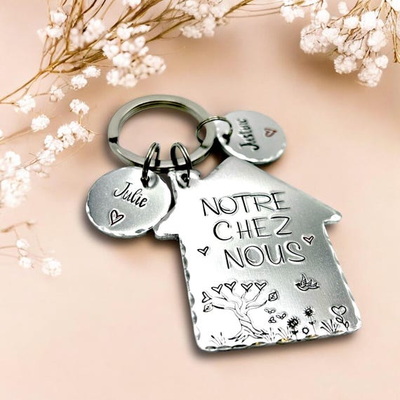 2 Portachiavi Inaugurazione Casa – Ciondolo A Forma Di Casa In Acciaio Inox Con Scritta 'Il Nostro Primo' – Regalo Per Nuova Casa - 3