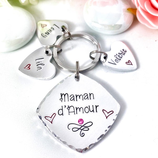 Maman d'Amour Porte Clé, Personalised Message French Keyring, Keychain Maman, Cadeau Maman