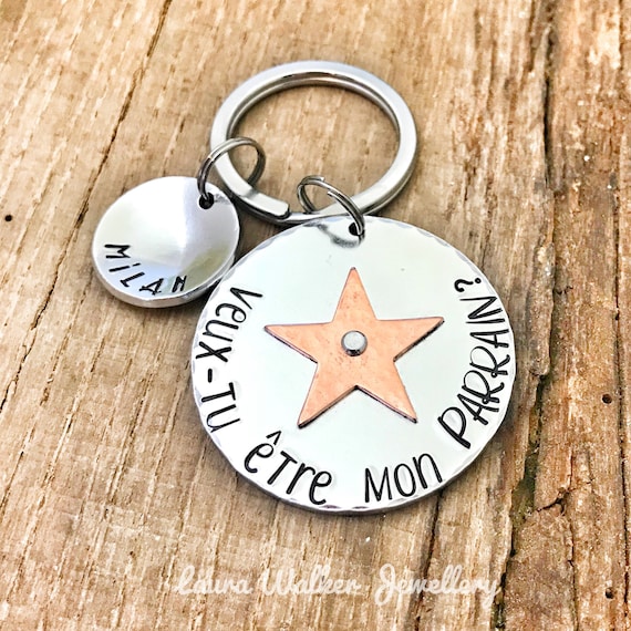 Porte-Clés Décapsuleur "Veux-tu être Mon Parrain?" | Cadeau Baptême Original | Plaque Aluminium