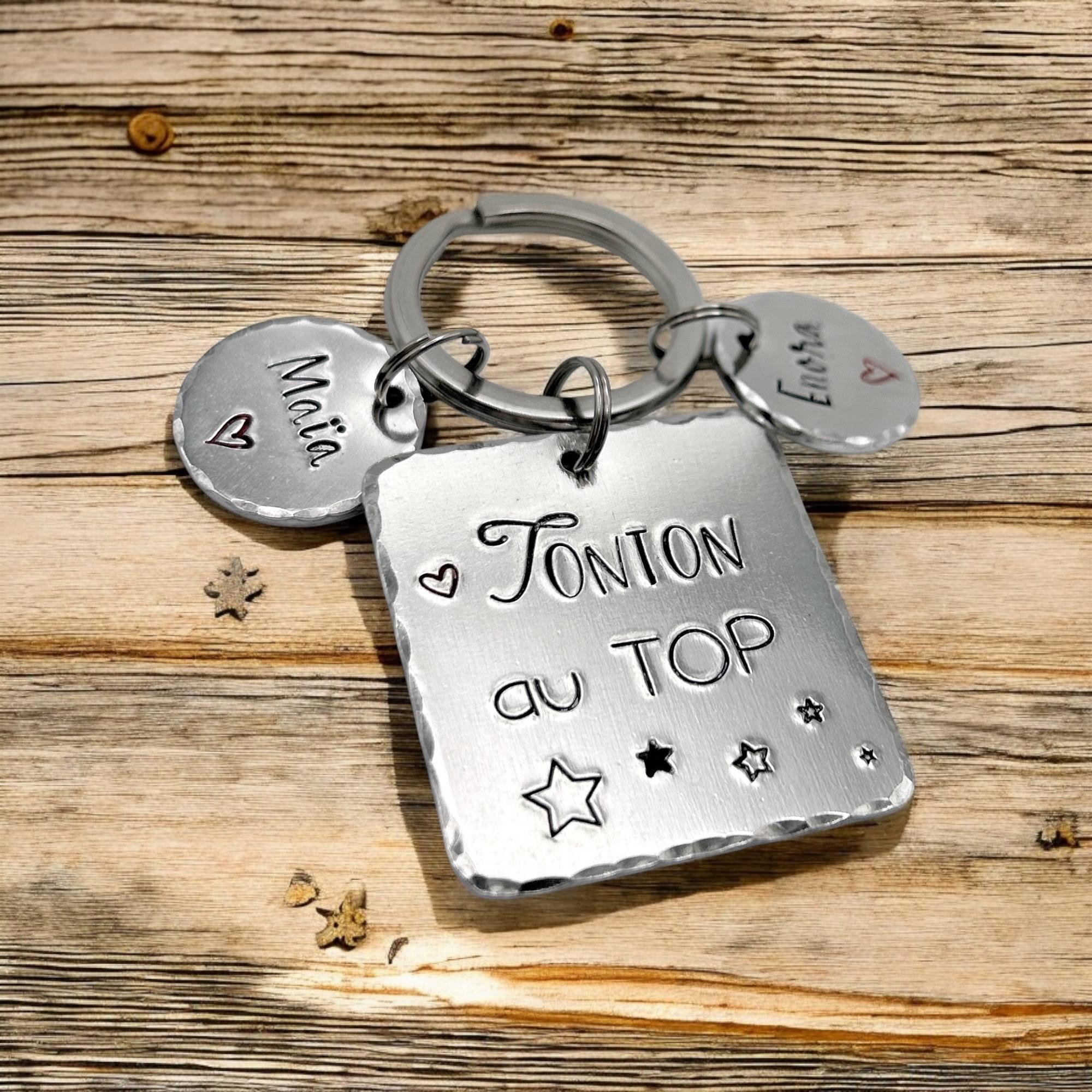 Hand Stamped Tonton Keychain, Personalised Message French Keyring, Cadeau Tonton, Super Tonton