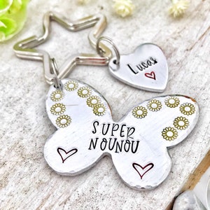 Super Nounou, Hand Stamped Nounou Gift, French Nounou, Keychain Nounou