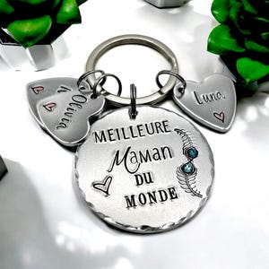 Hand Stamped Meilleure Maman, French Personalised Message Keyring, Gift for Maman