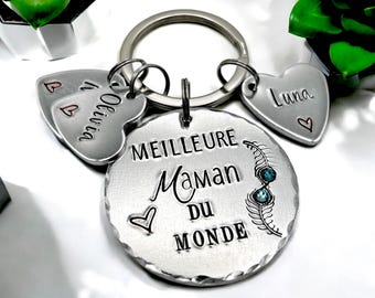 Hand Stamped Meilleure Maman, French Personalised Message Keyring, Gift for Maman