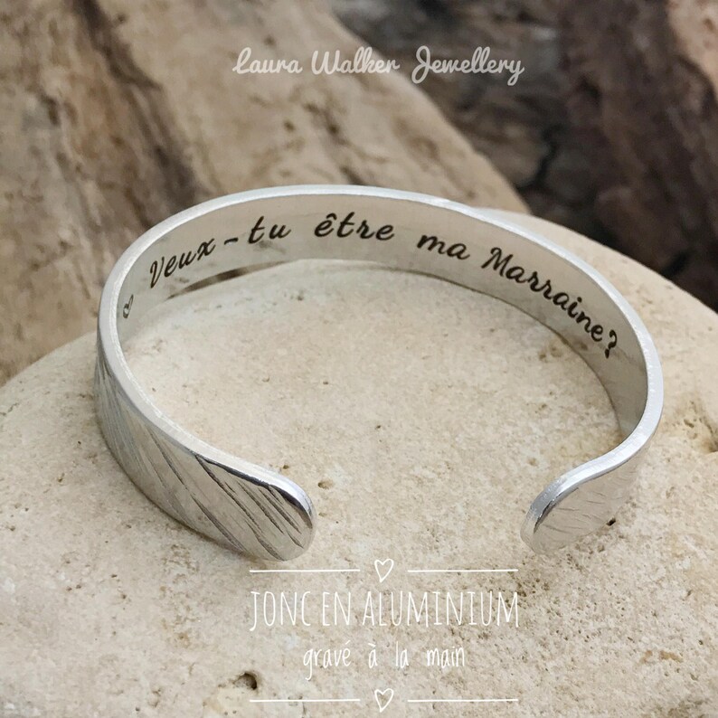 Personalised Cuff Bangle, Custom Metal Bangle, Hand Stamped Message Bangle, Godmother Cuff Bracelet image 6