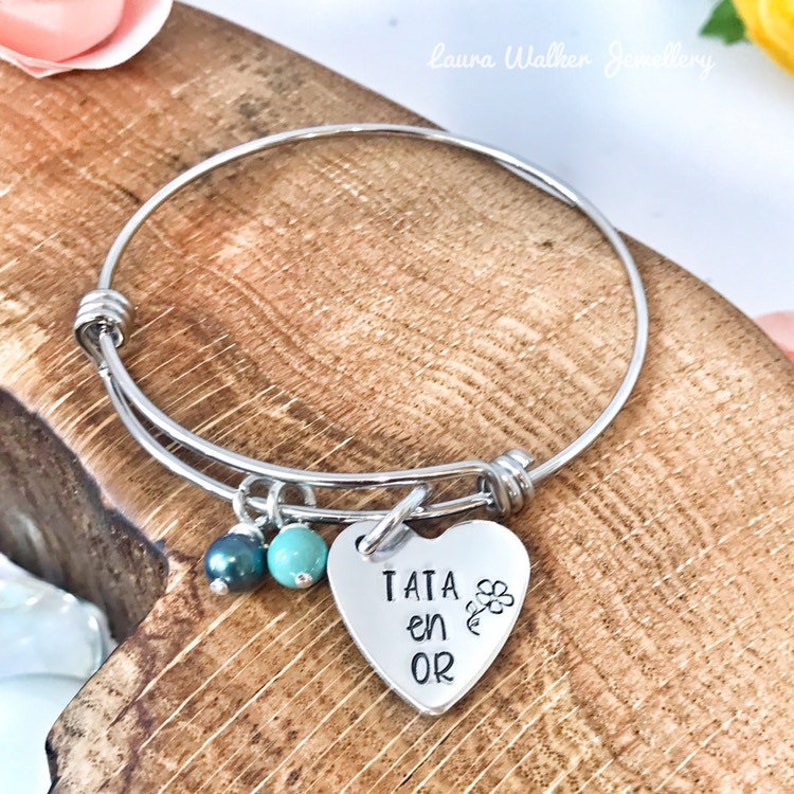 Bracelet Pour Tante 'Tata D'amour Pour Toujours' En Acier Inoxydable - Cadeau Noël, Anniversaire, Fête Des Mères - Pendentif 2,5 Cm