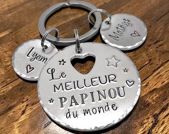 Hand Stamped Papinou Keychain, Personalised Message French Keyring, Papinou d'Amour