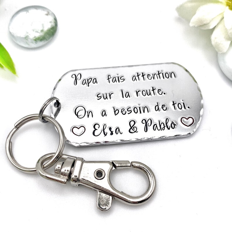 Hand Stamped Papa Keychain Gift for Papa French Keychain image 5