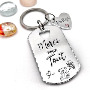 Hand Stamped Merci Gift, Thank you gift French, Custom Keychain