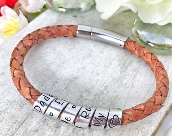 Stamped Secret Message Leather Bracelet, Mens Ladies Scroll Bracelet, Mens Leather Bracelet, Father's Day Gift