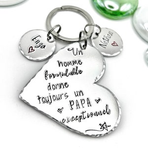 Hand Stamped Papa Keychain, French Personalised Message Keyring, Gift for Papa