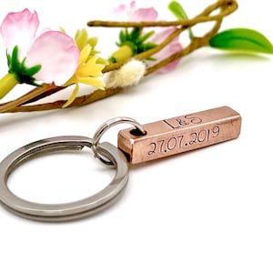 Valentines Gift Idea, Copper Bar Keychain, Anniversary Gift 7 years, Custom Copper Keyring