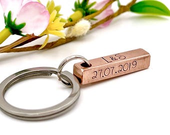 Valentines Gift Idea, Copper Bar Keychain, Anniversary Gift 7 years, Custom Copper Keyring
