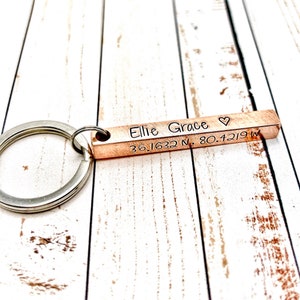 Copper Bar Keychain, Copper Name Keychain, Copper Anniversary Gift, Custom Copper Keyring, 7 year anniversary gift
