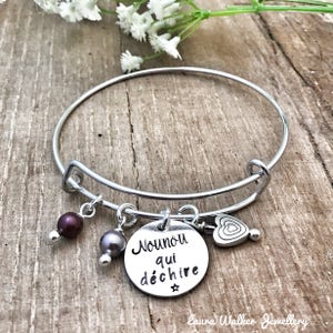 Hand Stamped Personalised French Bracelet, Present End of Term Nounou