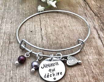 Bracelet Gravé Nounou, Cadeau Nounou, Bracelet Personnalisé Nounou, Nounou qui Déchire