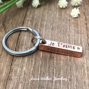 Valentines Gift Idea, Copper Bar Keychain, Anniversary Gift 7 years, Custom Copper Keyring